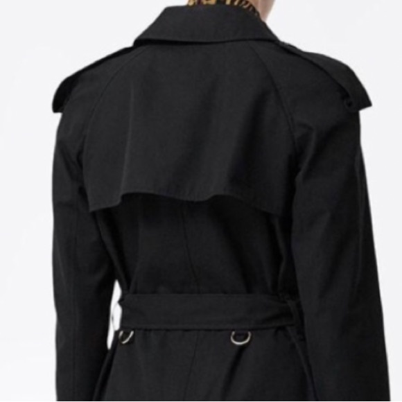 BURBERRY BRIDSTOW BLACK GABARDINE COTTON TRENCH COAT LEOPARD PRINTED LINING US 4 - Picture 7 of 15